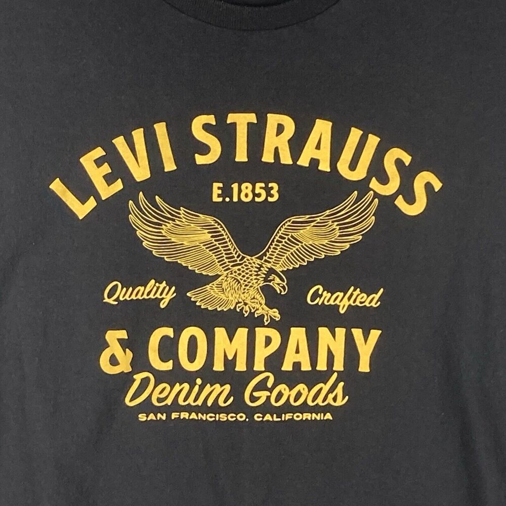 Authentic Levis Strauss Mens M Black Yellow Logo Short Sleeve Shirt Western
